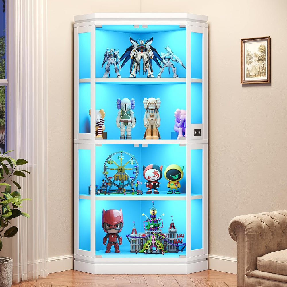 Jocoevol Corner Display Cabinet with Glass Doors, 4-Tier Display Cases for Co...