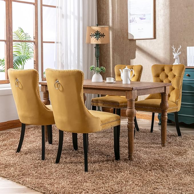 Velvet Dining Chairs Set of 6, Tufted Upholstered Dining Room Chairs with Bac...