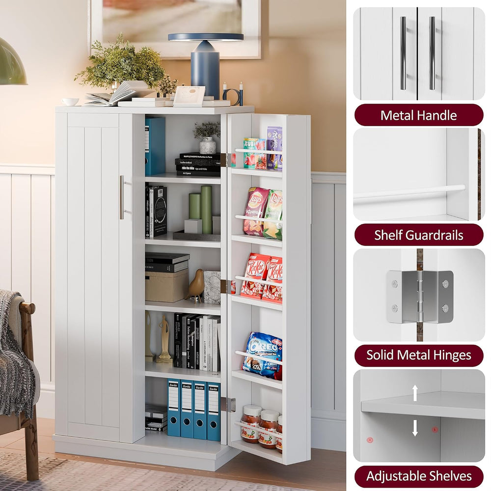 SUNLEI 47" Kitchen Pantry Storage Cabinet, Modern Freestanding Pantry St...