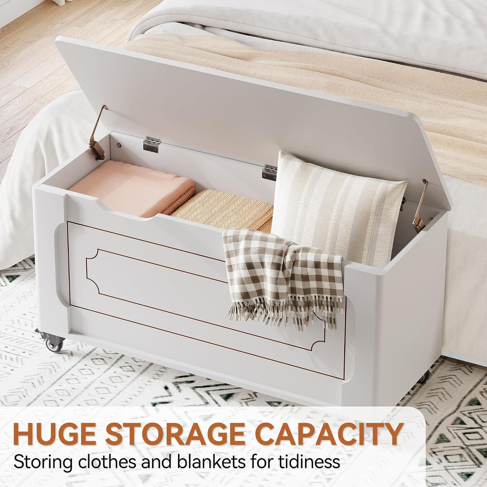 IDEALHOUSE Storage Chest, 39.4" Storage Bench Wooden Storage Trunk, Whit...