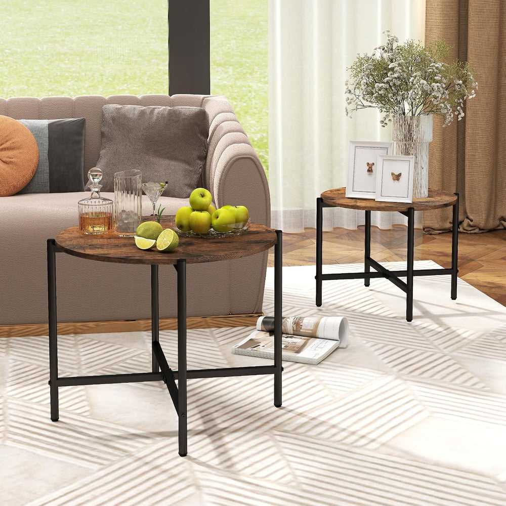 GOFLAME Nesting Coffee Table Set of 2, Round Coffee Tables with Wood Tabletop...