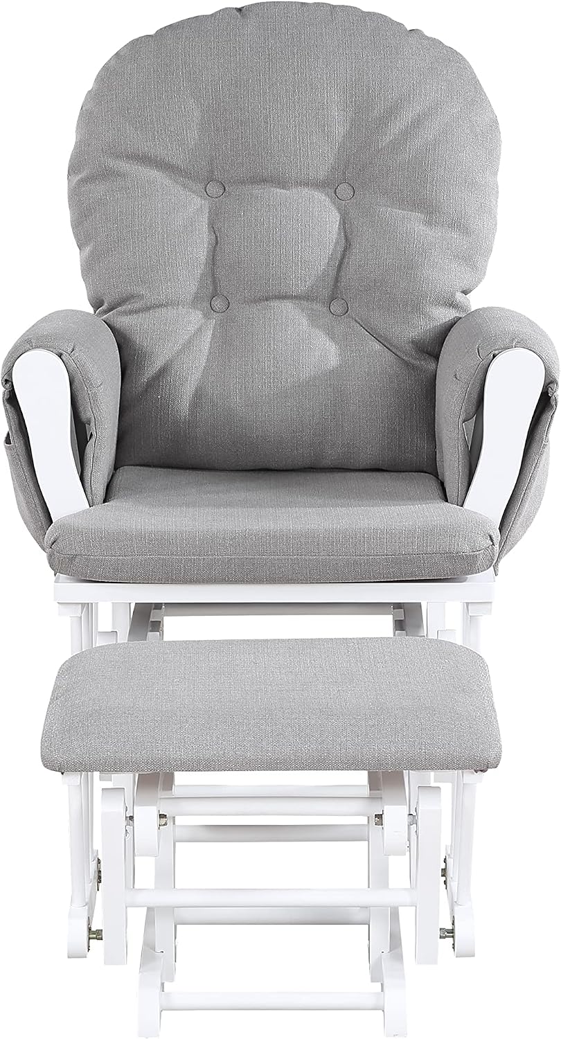 Glider and Ottoman White Wood and Fabric