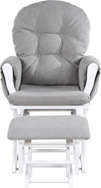 Geelife Glider and Ottoman White Wood Oyster Fabric Gray, Wood+Fabric, 27 in L x 29.25 in W x 38 in H