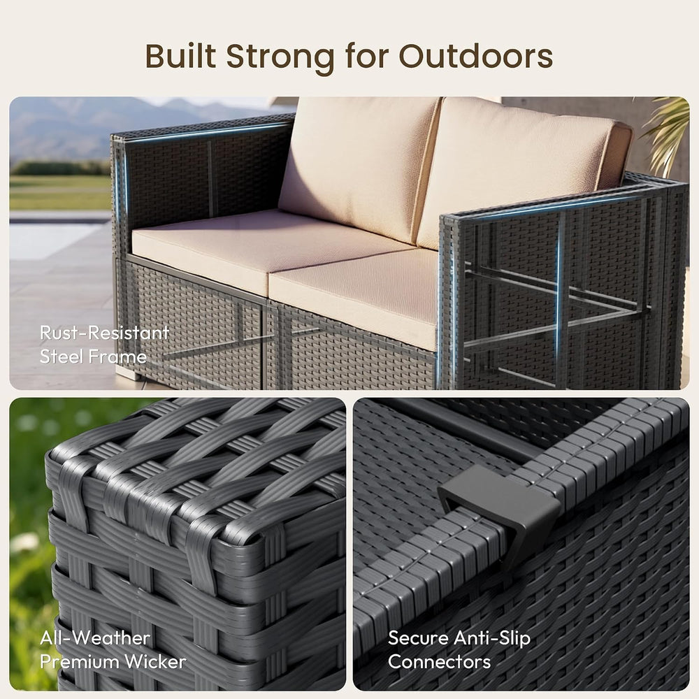 Patio Furniture Set - All-Weather -5 Piece Outdoor Patio Conversation Couch S...