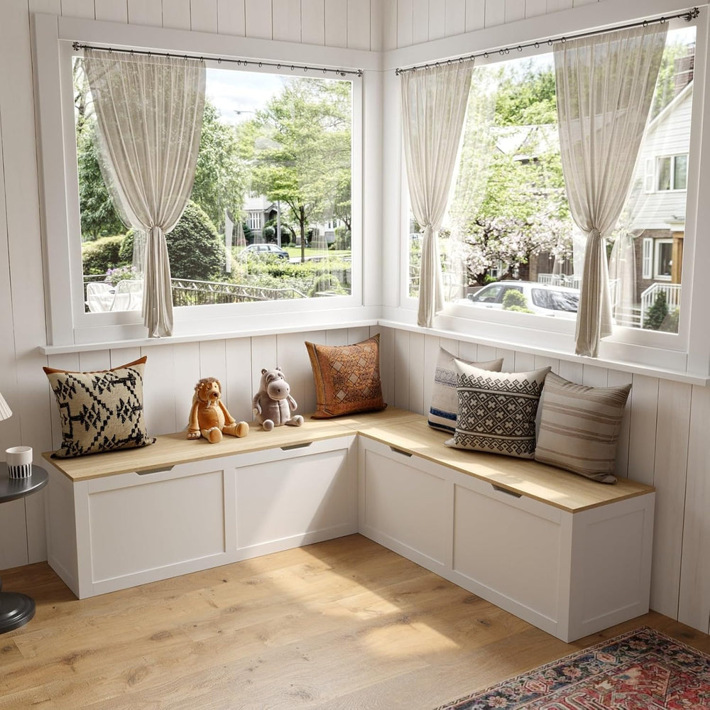 L Shaped Breakfast Nook Bench with Hidden Storage, 63 Inch Corner Dining Benc...