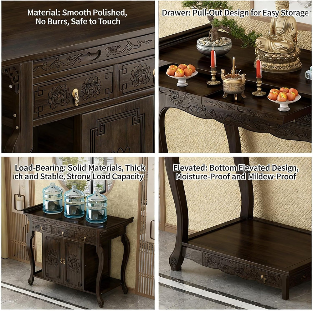 Bamboo Shrine Altar Table with Storage Personal Shrine Altar Table Buddha Nic...