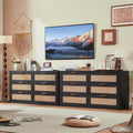 LEYAOYAO Rattan 6 Drawer Dresser for Bedroom Set of 2, Boho 54" Wide Black Dresser Chest of Drawers, Dressers TV Stand with Metal Handle, Storage Dressers Closet Organizer for Living Room, Hallway