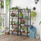 Vintage Ladder Shelf, 4/6 Tiers Wooden Industrial Storage Rack with Adjustable Footpads, Home Office Display Bookshelf Plant Stand for Living Room Bedroom (56 x 32 x 138 cm, Rustic Brown)