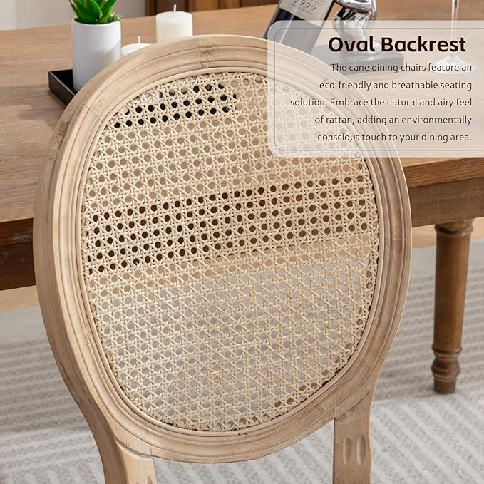 Rattan Back Upholstered Dining Chairs Set of 4 French Country Oval Kitchen Si...