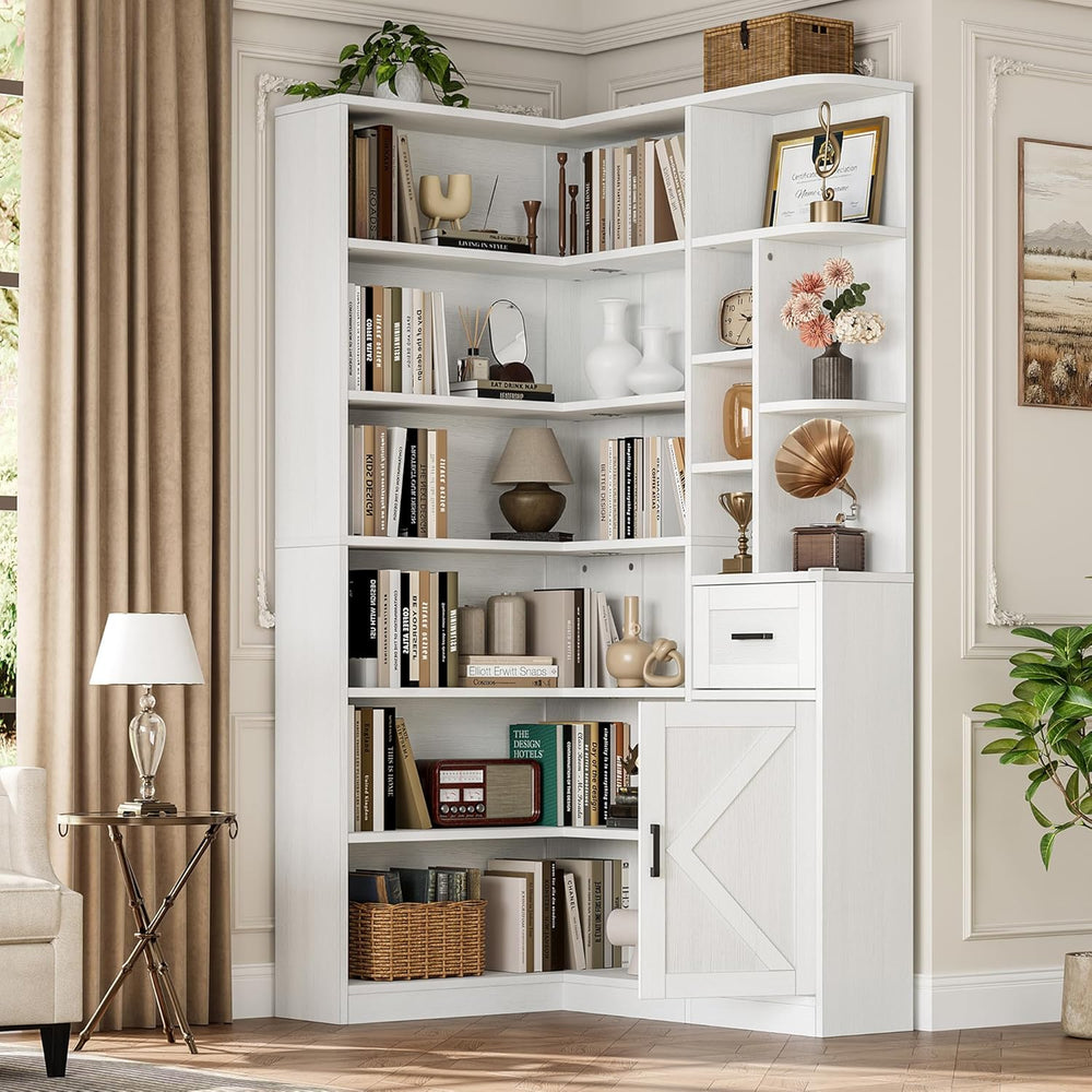 Garvee 74'' Tall Corner Bookshelf- 6-Tier Book Shelf with Drawer &amp...