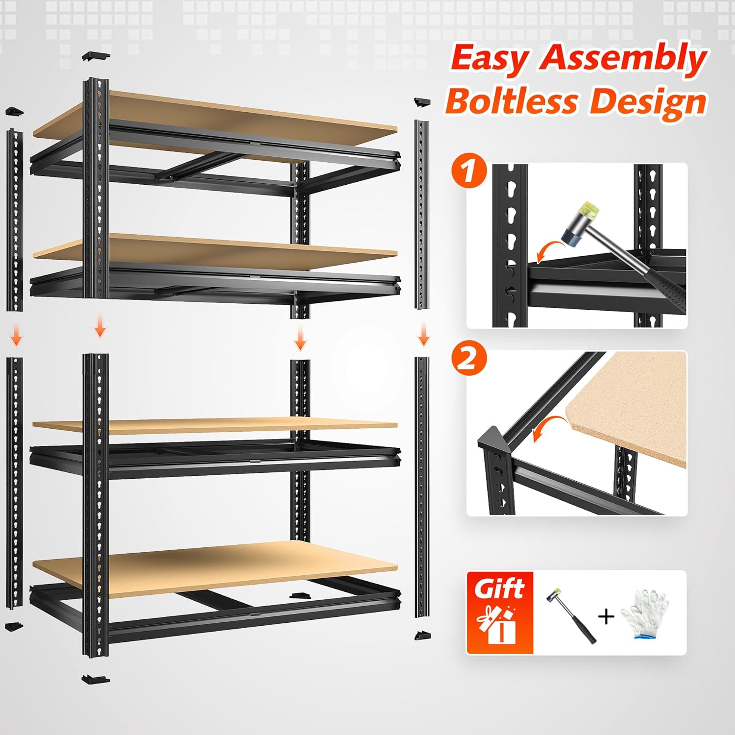 REIBII Garage Shelving 60.1" H Storage Shelves Heavy Duty 1800 LBS, 4-Tier Metal Shelving Ajustable Garage Shelves for Warehouse Basement Kitchen Pantry Closet, 60.1" H x 35.5" W x 18" D