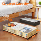 Bamboo Under Bed Storage Containers with Wheels, 40L UnderBed Drawers with Dust Bag, Breathable Under Bed Shoe Storage, Rolling UnderBed Clothes Storage, 2Pack