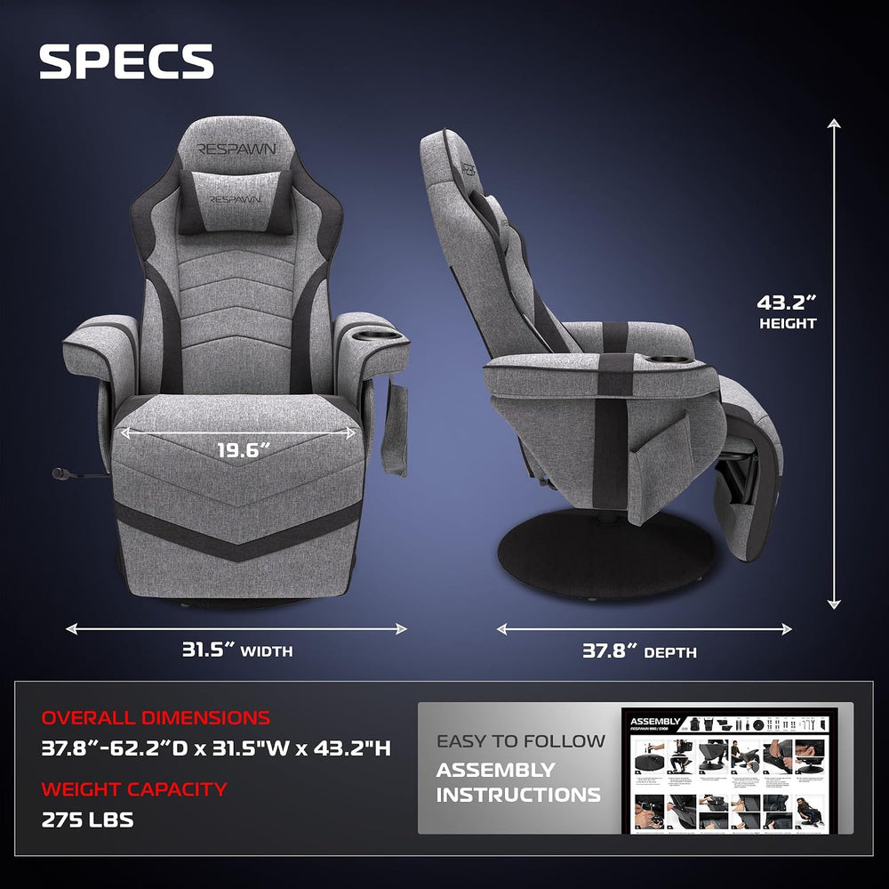 RESPAWN 900 Gaming Recliner Chair with Footrest, Cup Holder and Swivel | Ergo...