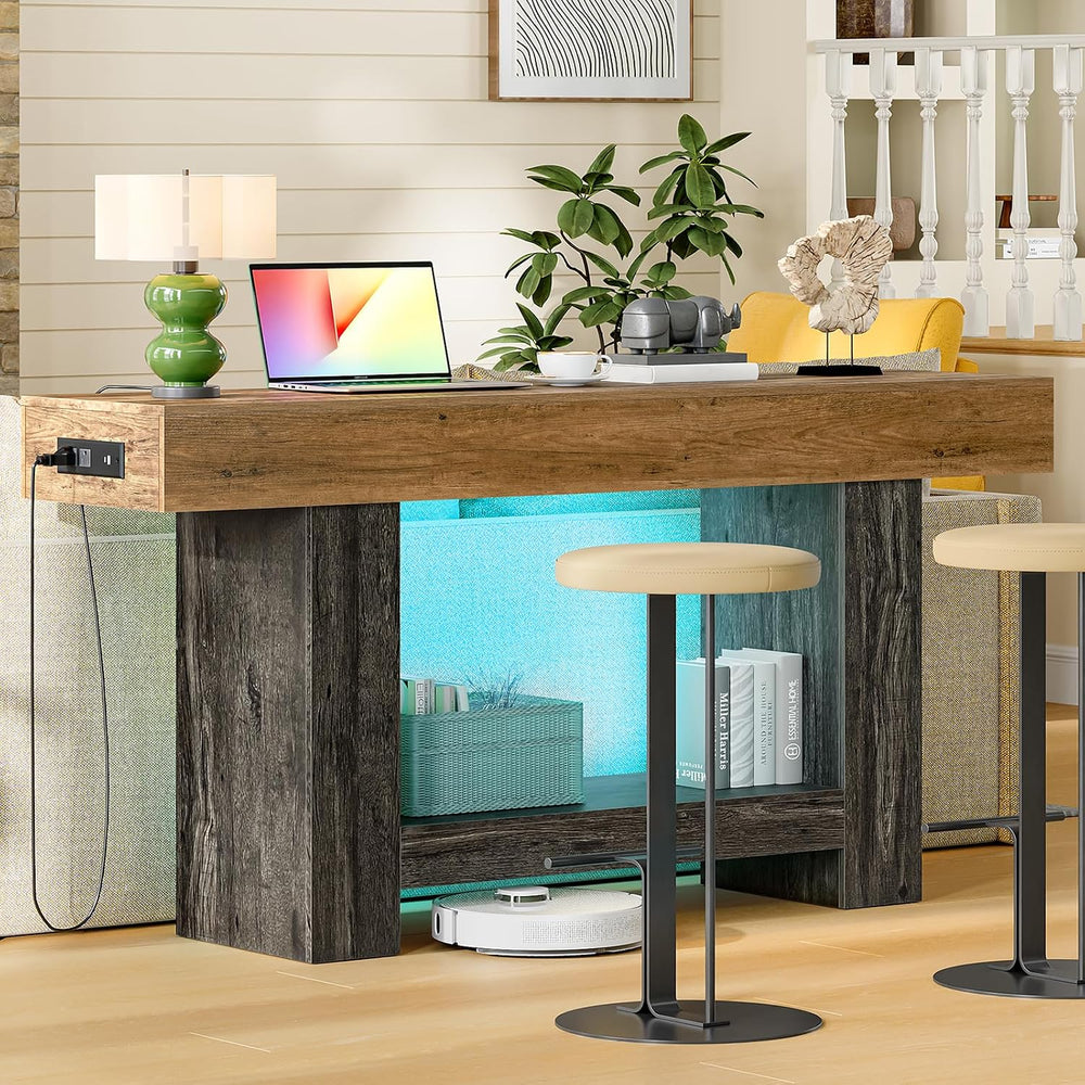 63" Entryway Table with Smart RGB Lights and Charging Station, Narrow Co...