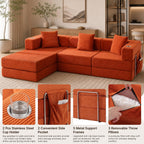 Modular Sectional Sofa, 108" L-Shaped Couch with Deep Seat | Corduroy Boneless Cloud Cushion,Modular Sofa Bed with Fixed-Shape Frame for Living Room No Assembly Required (Orange)