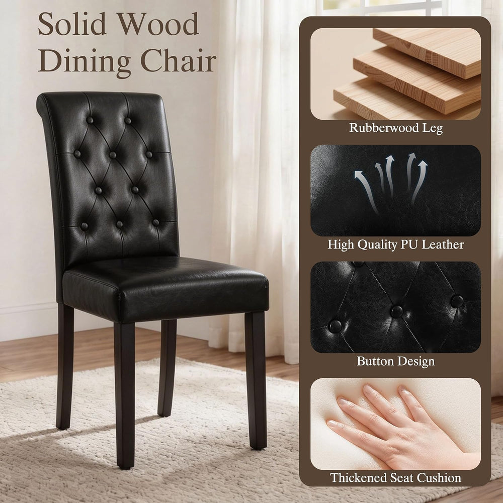 LSSBOUGHT Modern Tufted Dining Chairs Set of 6, Button Padded Leather Kitchen...