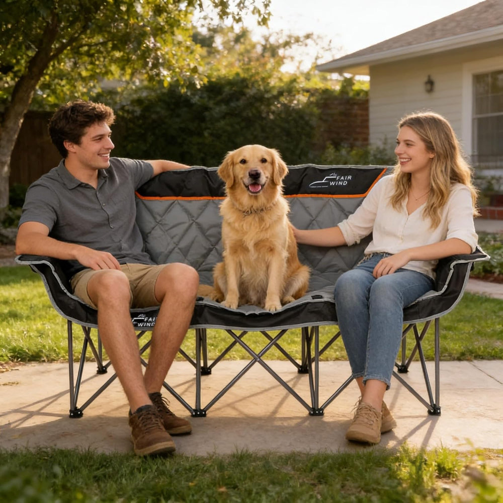 FAIR WIND Oversized 3 Person Camping Chair Padded Triple Loveseat Folding Cam...