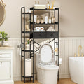 Over The Toilet Storage Shelf with Drawer, 3-Tier Above Toilet Bathroom Organizer with 4 Adjustable Side Shelves, Space Saver Freestanding Rack with Holder & Hook for Laundry Kitchen (Black)