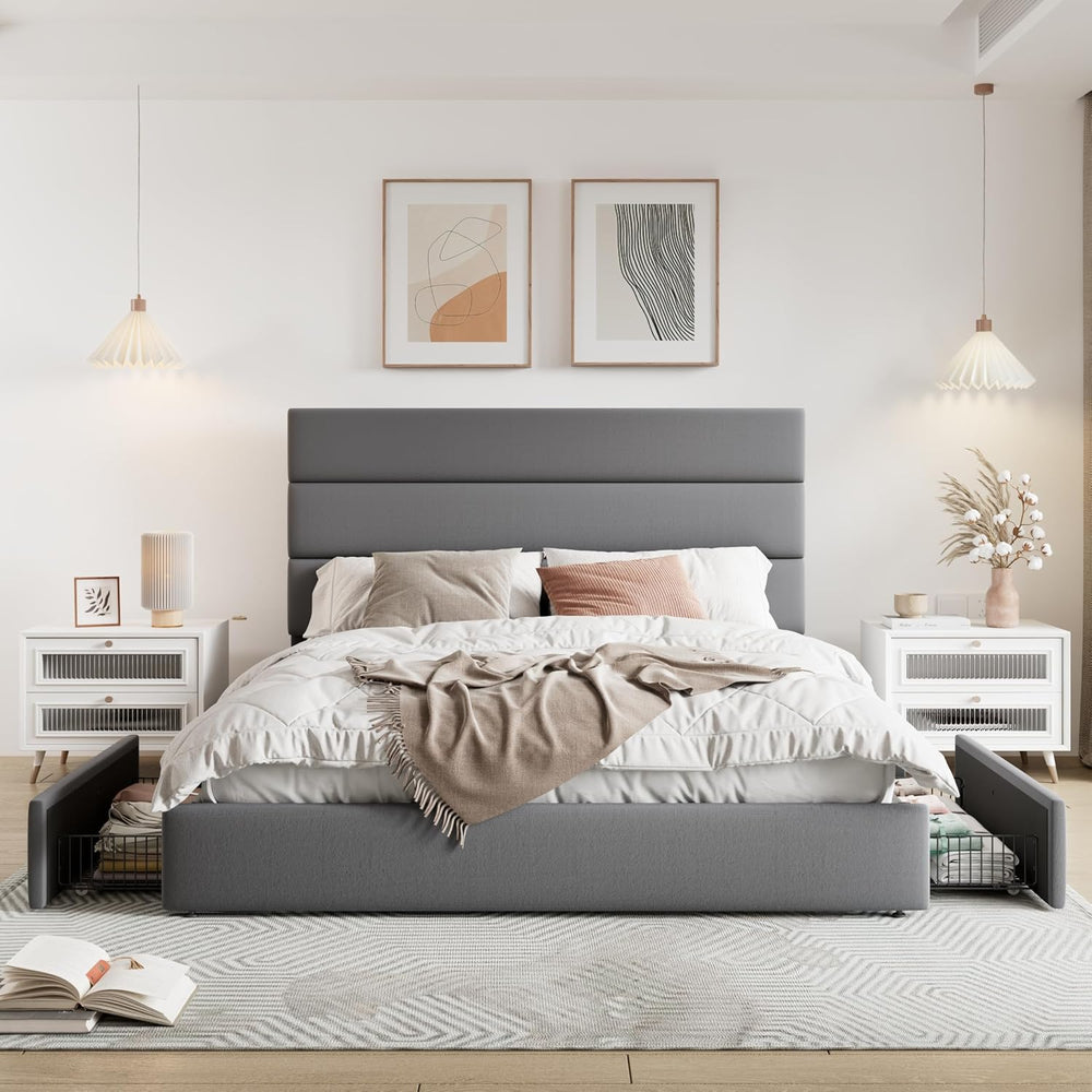 Allewie Modern Full Size Platform Bed Frame with 4 Storage Drawers