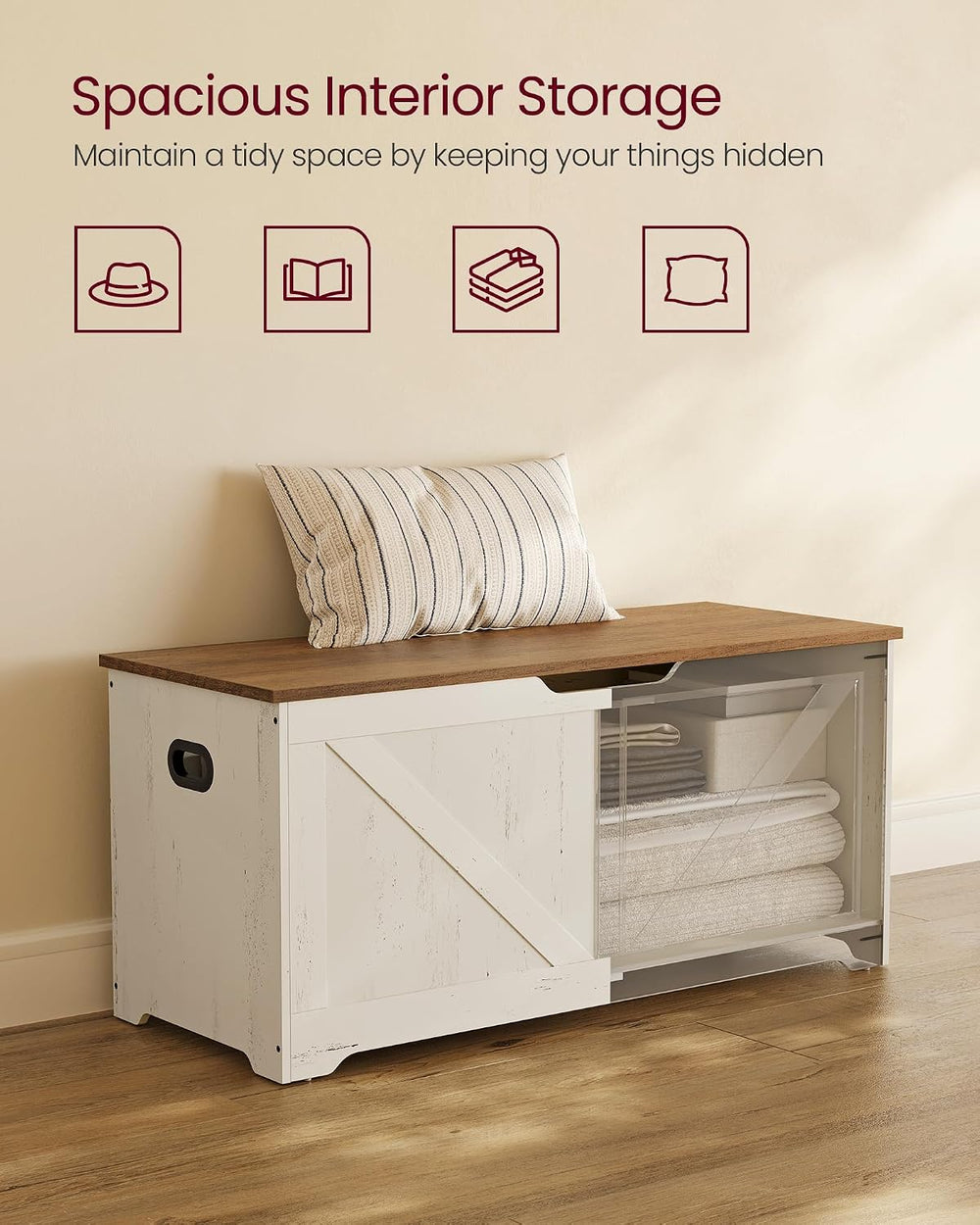 VASAGLE Storage Chest, Storage Bench with 2 Safety Hinges, Farmhouse Style, 1...