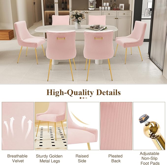 Velvet Dining Chairs Set of 2, Modern Upholstered Kitchen Chair with Pull Han...