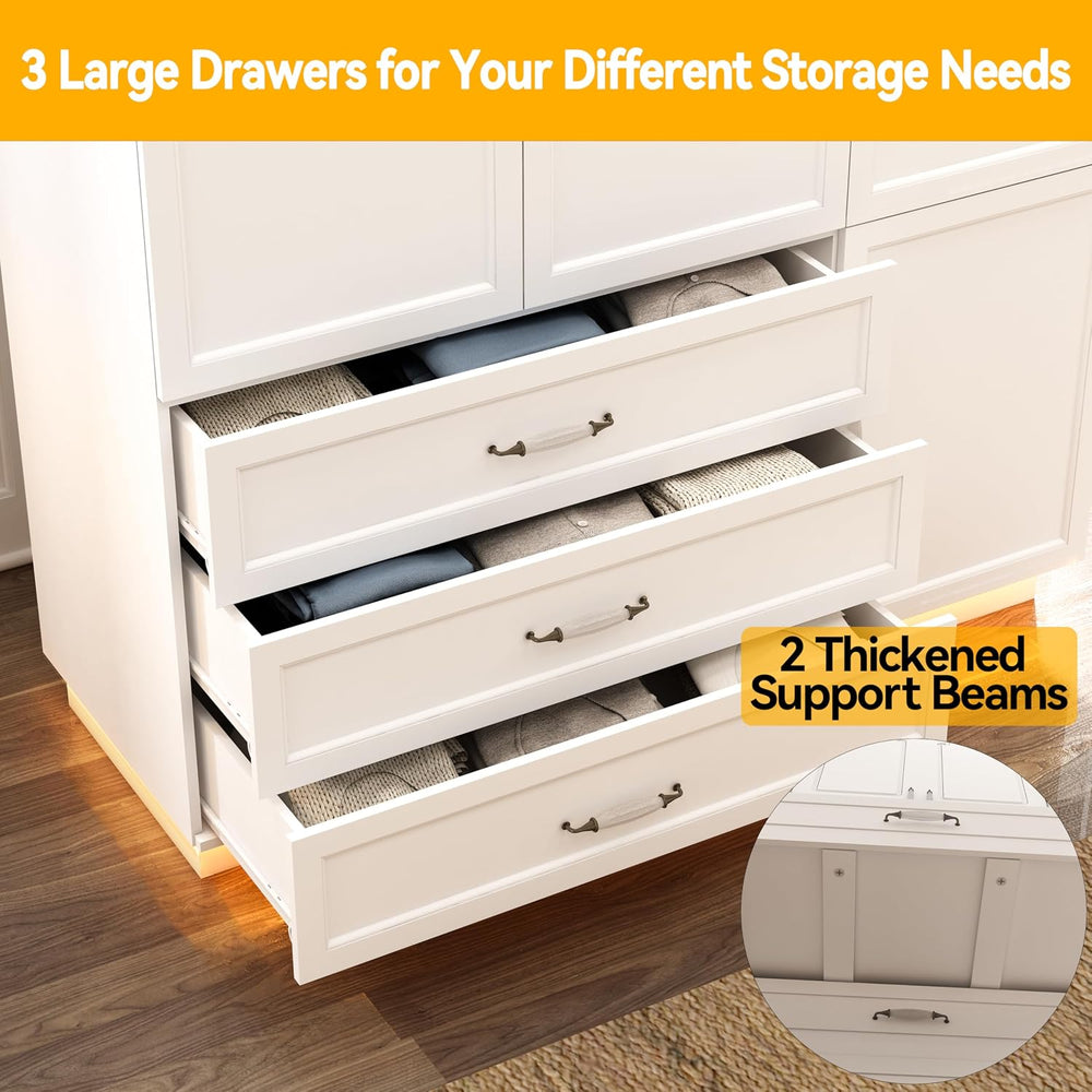 72" Wooden Armoire Wardrobe Closet with 3 Door White Bedroom Armoire wit...