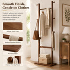 Solid Wood Coat Rack Freestanding, Clothing Rack with 5 Hooks & Bottom Shelf, Coat Rack Stand for Hanging Clothes, Wood Hall Tree Organizer for Entryway, Bedroom (Walnut Brown 23.6"W x 70.8"H)