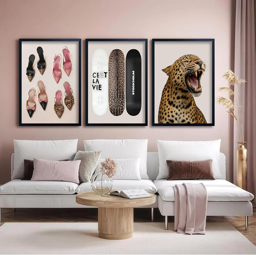 Stockholm Style Set of 3 Wall Art Set Leopard Print & Preppy Fashion Art ...