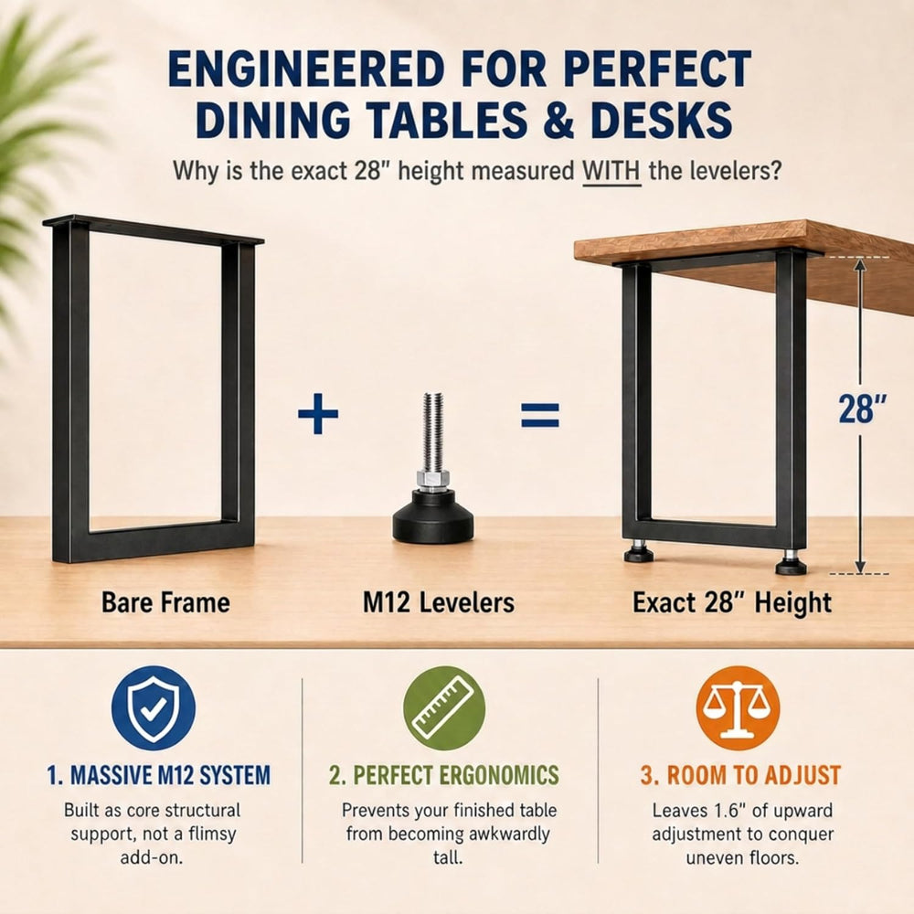 28" Heavy Duty Square Metal Dining Table Legs, 28x28, Set of 2