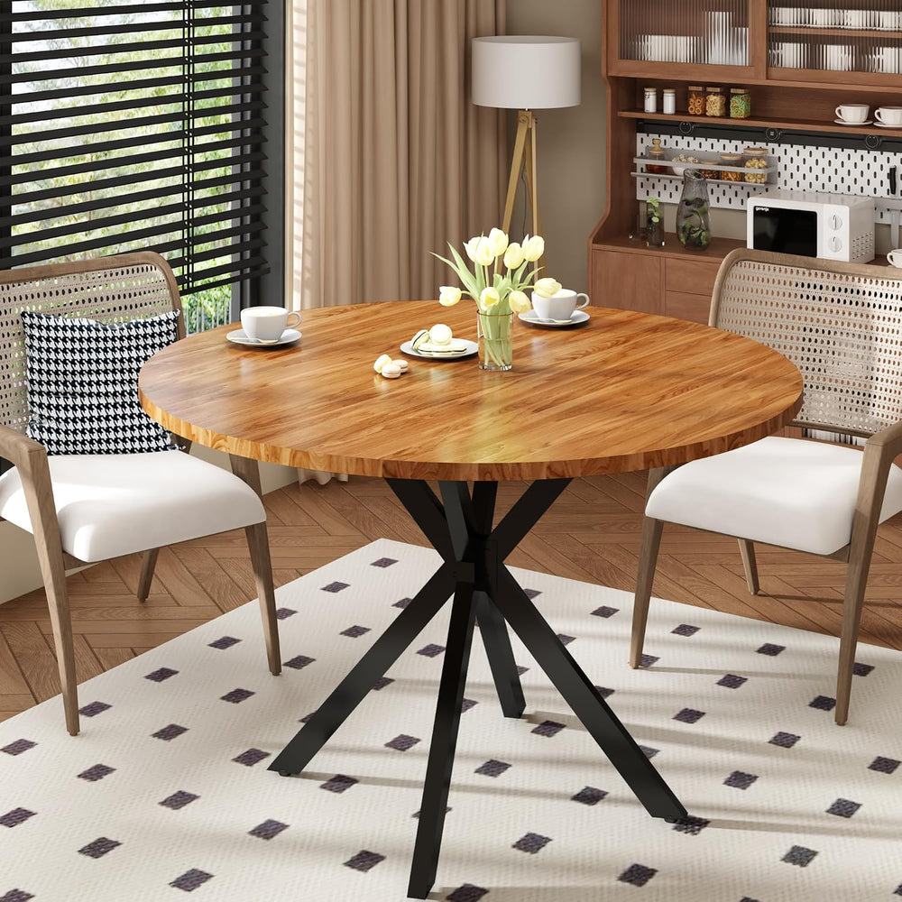 DKLGG Walnut Round Dining Table, Mid-Century Modern Round Dining Table for 4-...