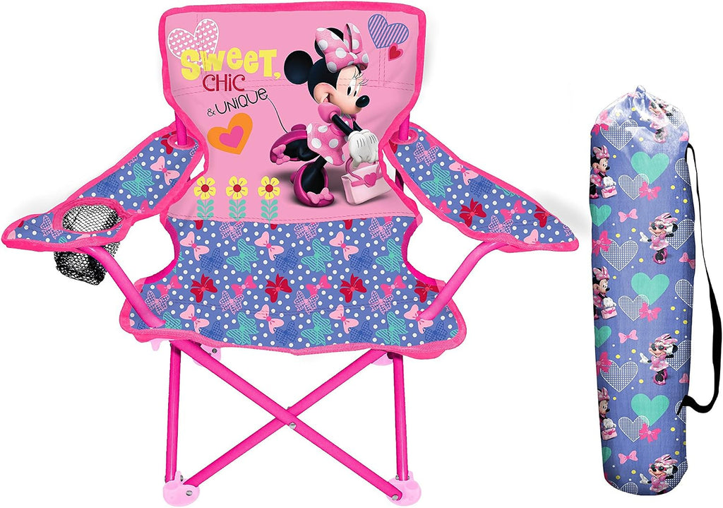 JAKKS Pacific Minnie Camp Chair for Kids, Portable Camping Fold N Go Chair with Carry Bag, Minnie - Bows