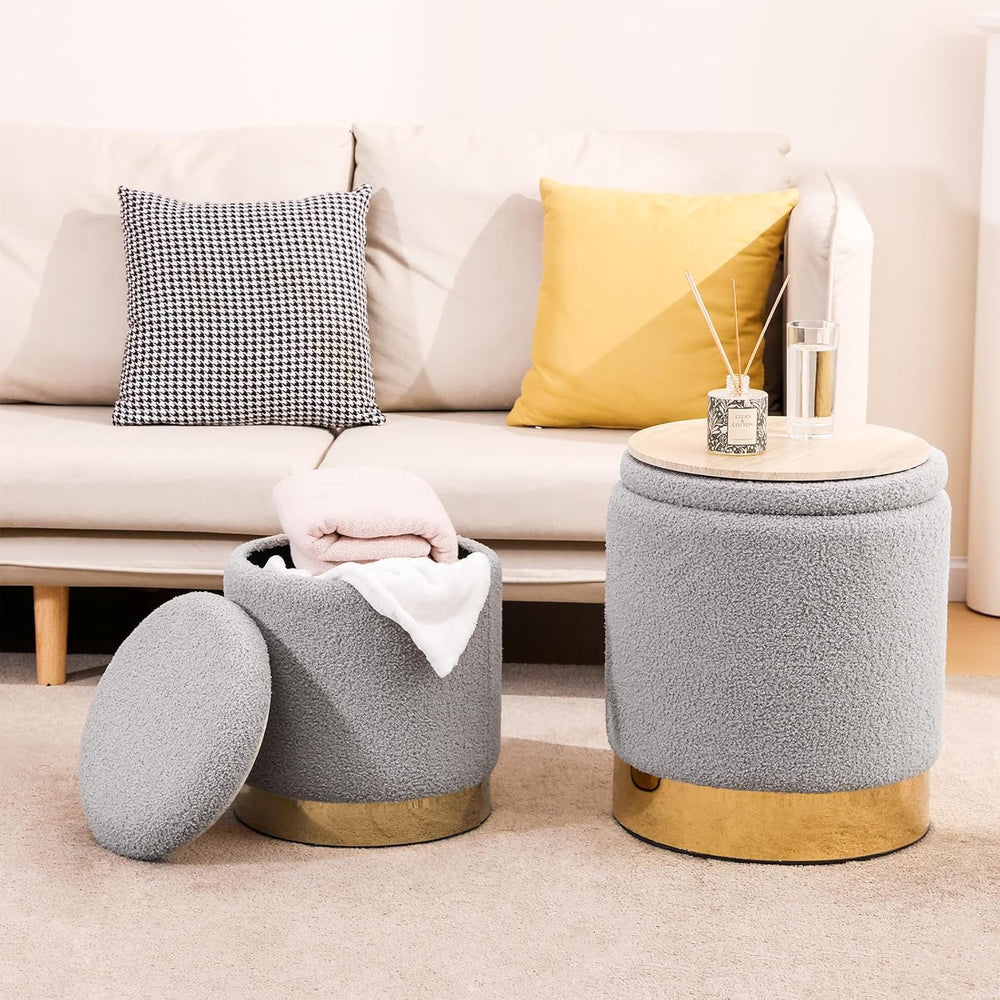 YYW HOME Sherpa Round Ottoman Set of 2 with Storage, 12 Gallon Hidden Storage...