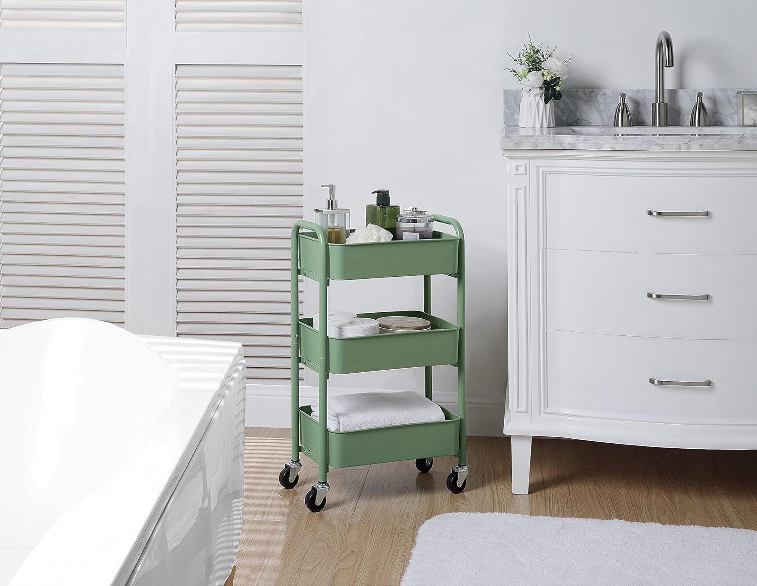 SunnyPoint 3-Tier Delicate Compact Rolling Metal Storage Organizer - Mobile Utility Cart Kitchen/Under Desk Cart with Caster Wheels - Turq (15.35" X 10.24" X 26.8"H)