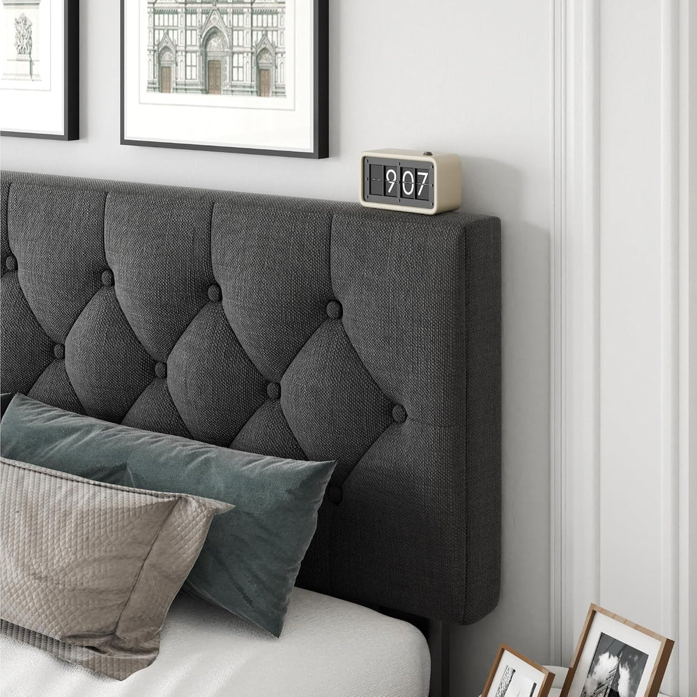 CXVX Full Size Platform Bed Frame with Upholstered Headboard, Button Tufted D...