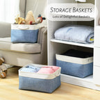 TcaFmac Storage Basket for Organizing - Large 4 Pack Fabric Storage Bins Baskets for Shelves with Ropes, Foldable Storage Cubes for Closet Cloth Toy (White & Blue16x12x8 inch)