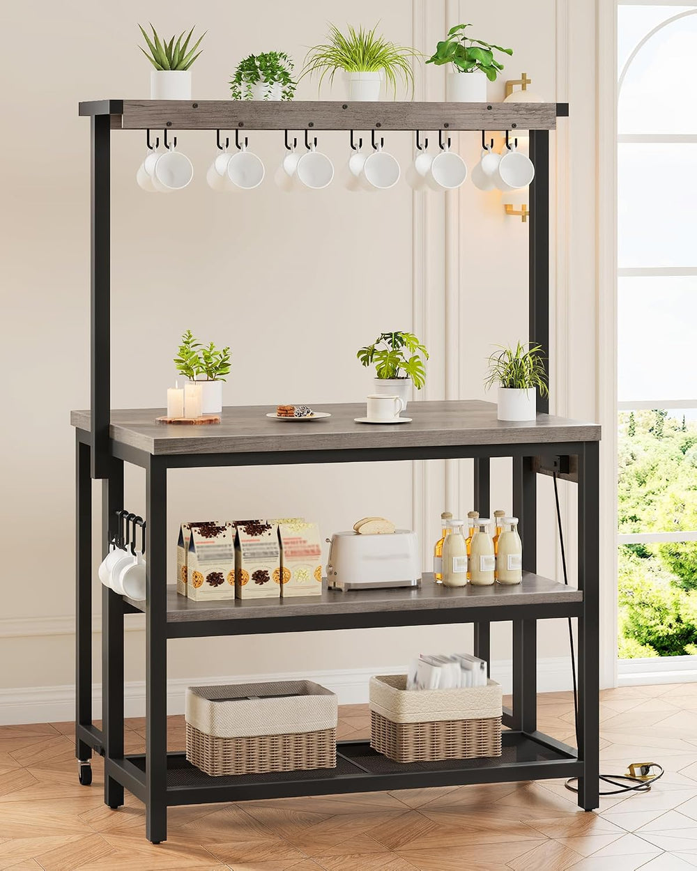 CHOEZON Kitchen Island with Power Outlet, Kitchen Island Table with Folding T...