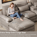 OUYESSIR 133" U Shaped Cloud Sectional Couch with USB Port, Stone Grey | 4 Seat, Double Chaise Lounge, Central Console, Cup Holders