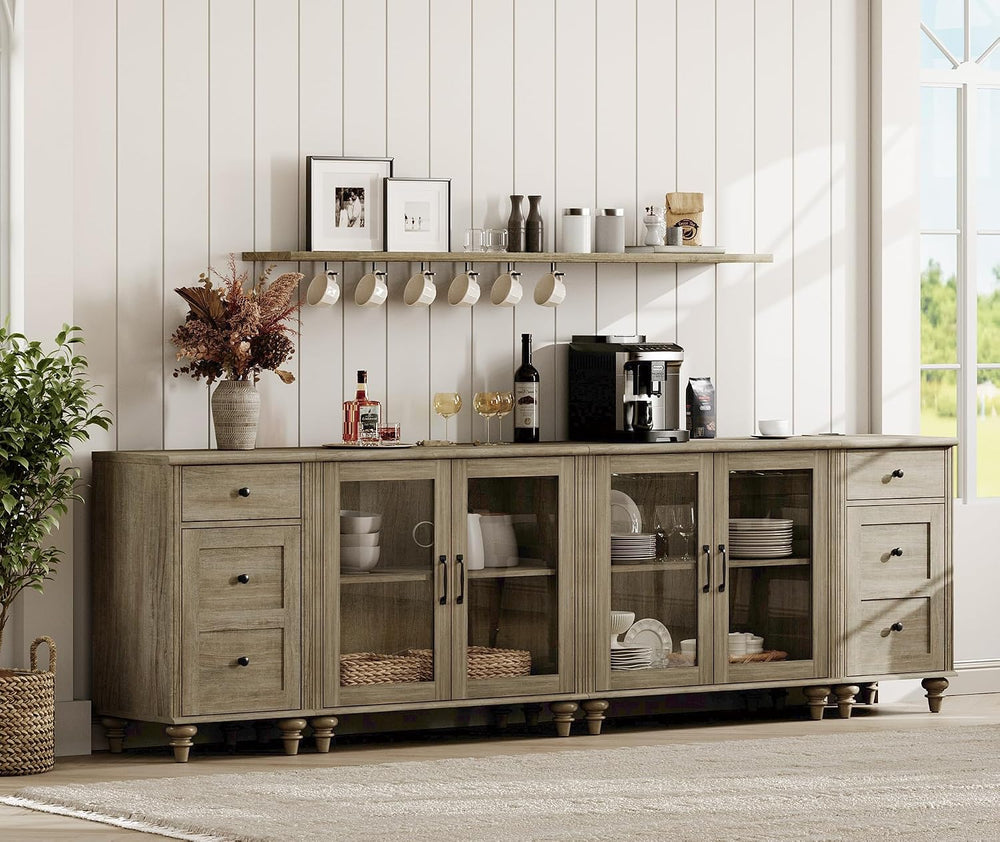 WAMPAT Sideboard Buffet Cabinets with 4-Glass Door, 4-in-1 Kitchen Storage Ca...