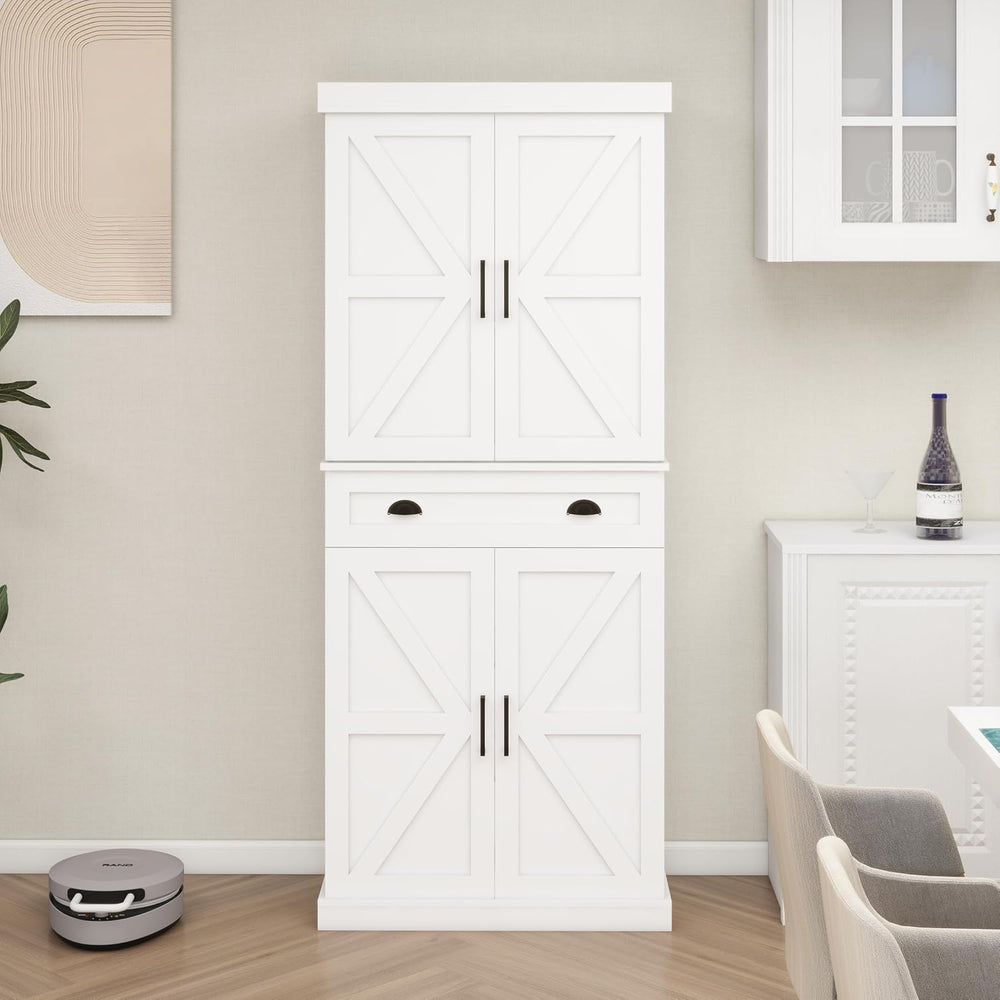 72" Farmhouse Storage Cabinet,Tall Kitchen Pantry Cabinet with 4 Barn Do...