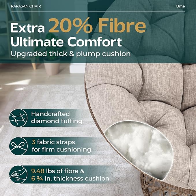 Bme 40" Ergonomic Wicker Papasan Chair