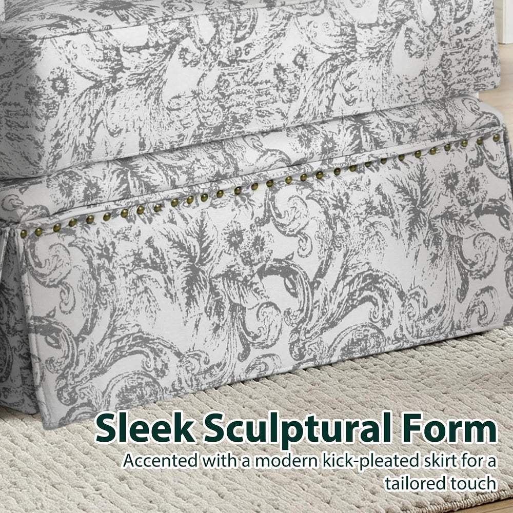 Swivel Accent Chairs with Ottoman, Set of 2, Rococo Light Gray