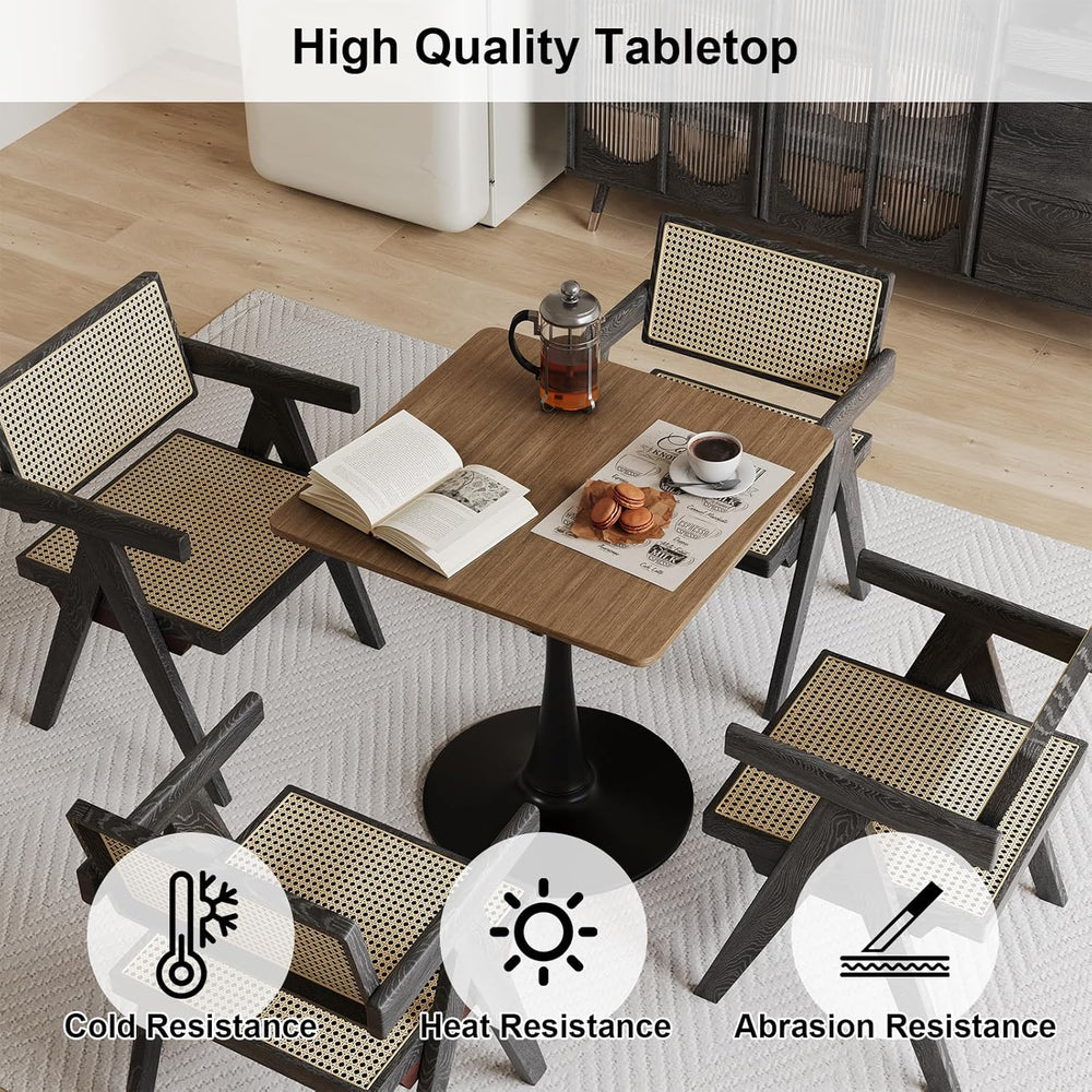Walnut Square Tulip Table for 2, 24 Inch Small Dining Table with Metal Pedest...