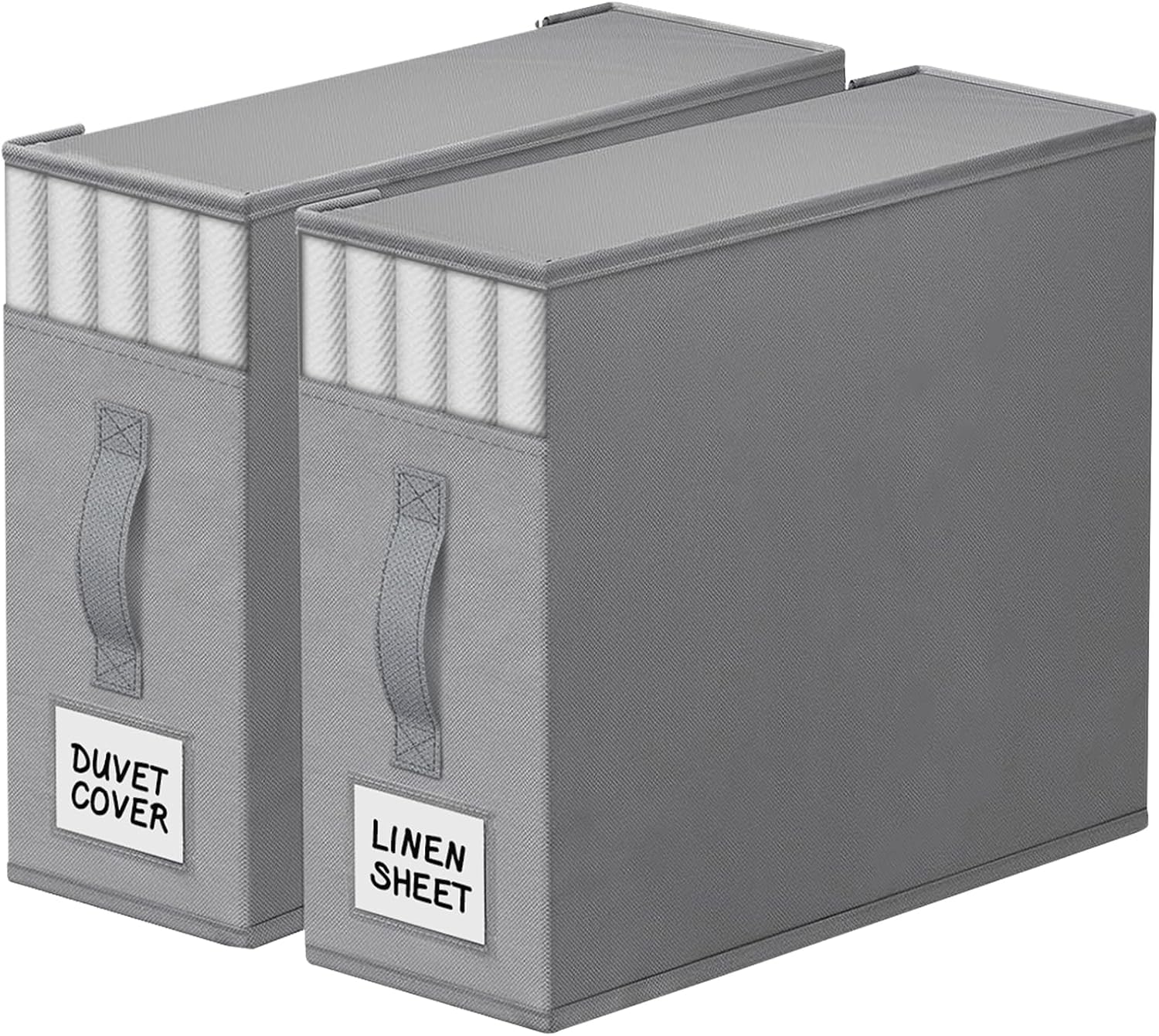 2 Pack Bed Sheet Closet Organizers and Storage,Sturdy Foldable Storage Containers with Window and Label,Storage and Organization for Bedding Sheets,Duvet Covers,Blankets (Grey)