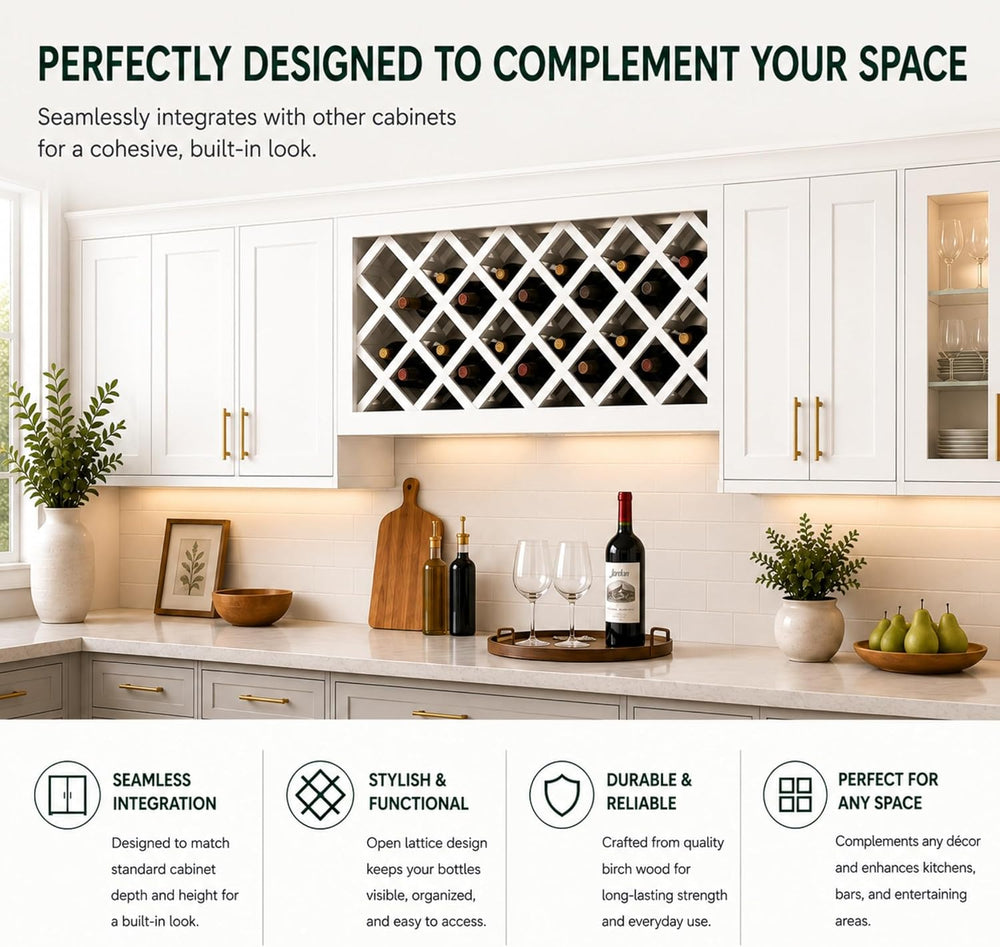 Wine Rack Wall Cabinet (White, 30" Width x 12" Depth x 15" Hei...