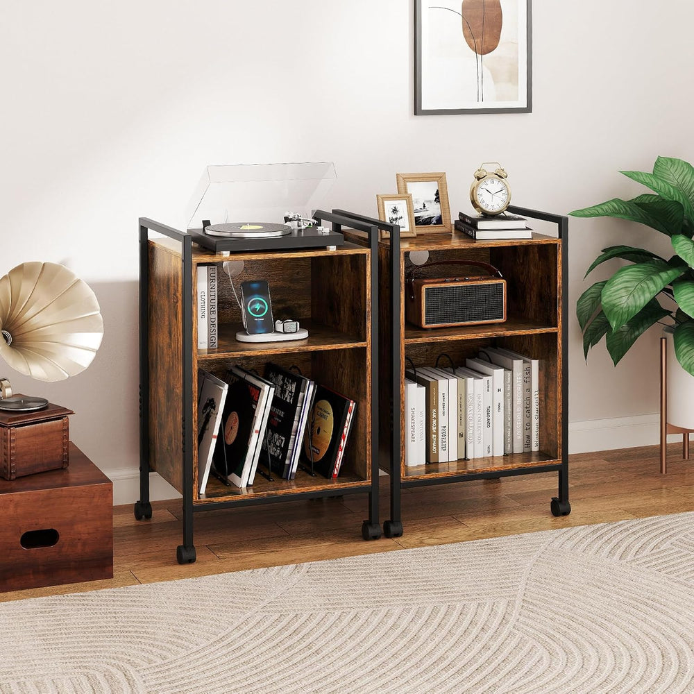 LOKO Record Player Stand with Charging Station, 3-Tier Vinyl Turntable Stand ...