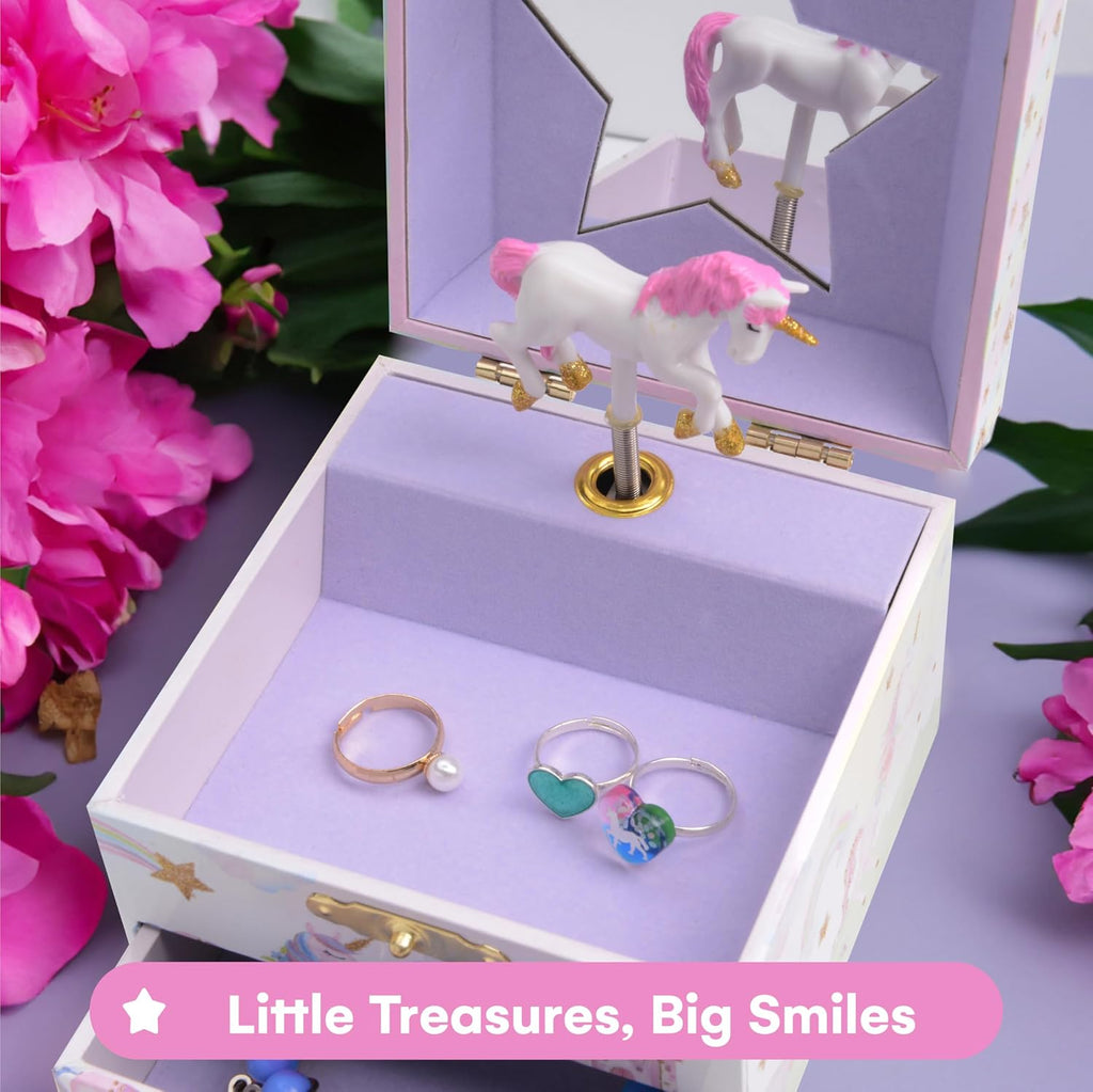 Jewelkeeper Jewelry Box for Girls with 1 Drawer - Unicorn Musical Jewelry Box, Beautiful Dreamer Tune, Spinning Unicorn Doll, Little Girl Music Box, Gifts for 5 Year Old Girls, Engineered Wood