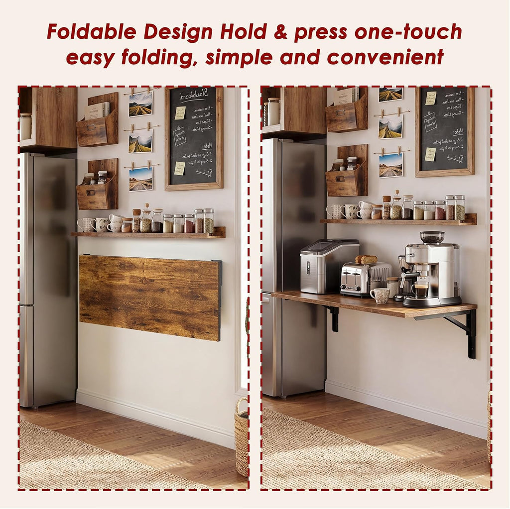 Need Wall Mounted Folding Table - Heavy Duty Small Fold Down Dining Table Length 30" Width 20" Perfect Addition to Home Office/Laundry/Home Bar/Kitchen & Dining Room Rustic Brown AC15-7650FG-ND