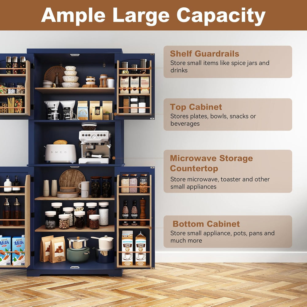 HLR 72" Freestanding Beadboard Pantry Cabinet with Microwave Shelf | Mul...