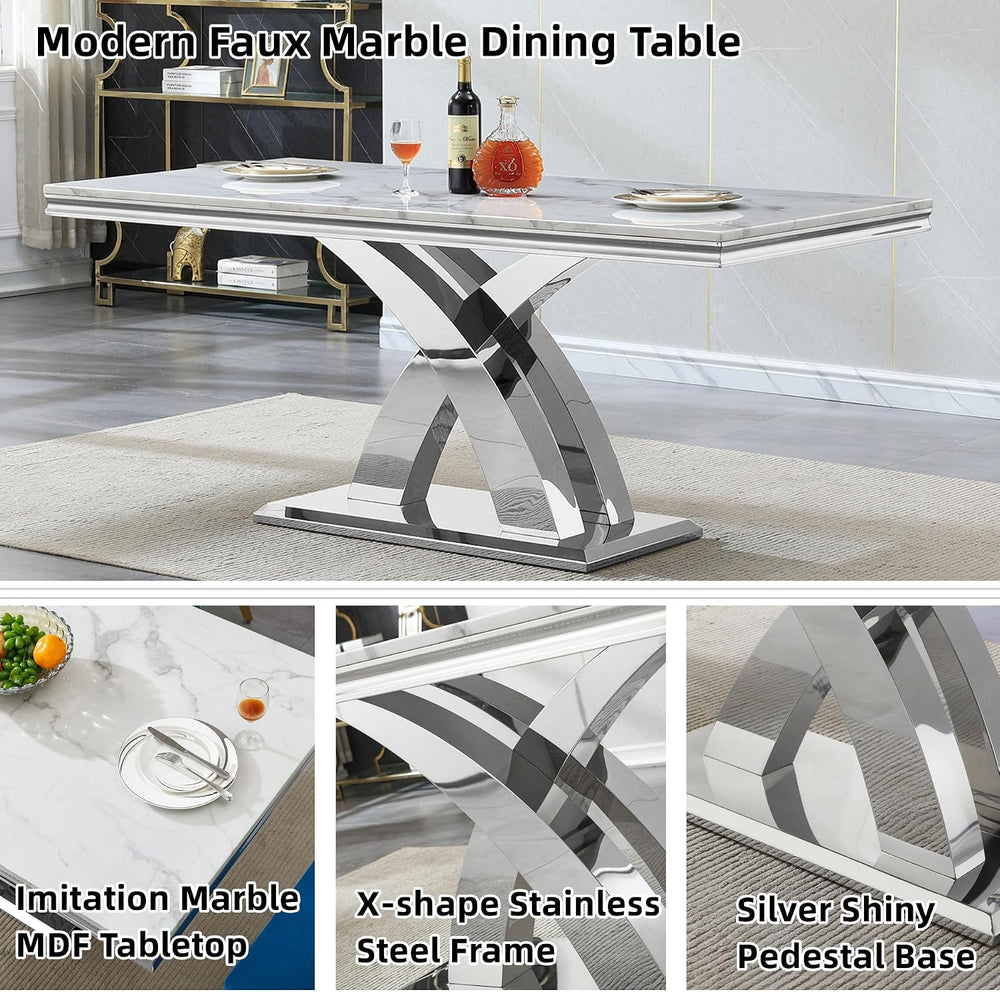 Henf 68" Faux Marble Dining Table Set for 6, 7 Piece Marble Dining Table...