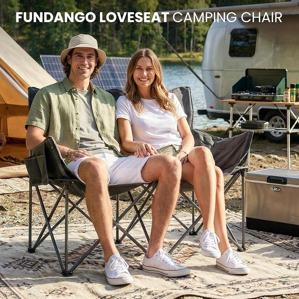 FUNDANGO Double Camping Chair, Oversized Padded Camping Loveseat for Adults, ...
